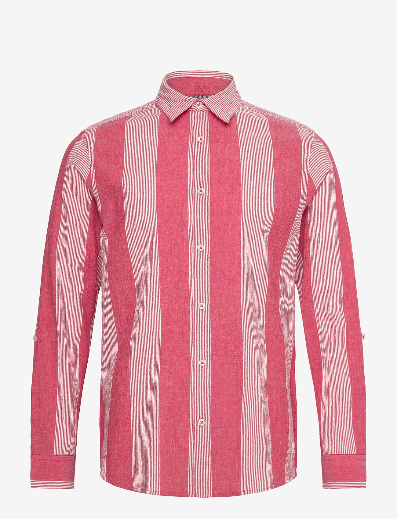 Scotch & Soda - Crinkled-stripe regular fit shirt - striped shirts - roadside red stripe - 0