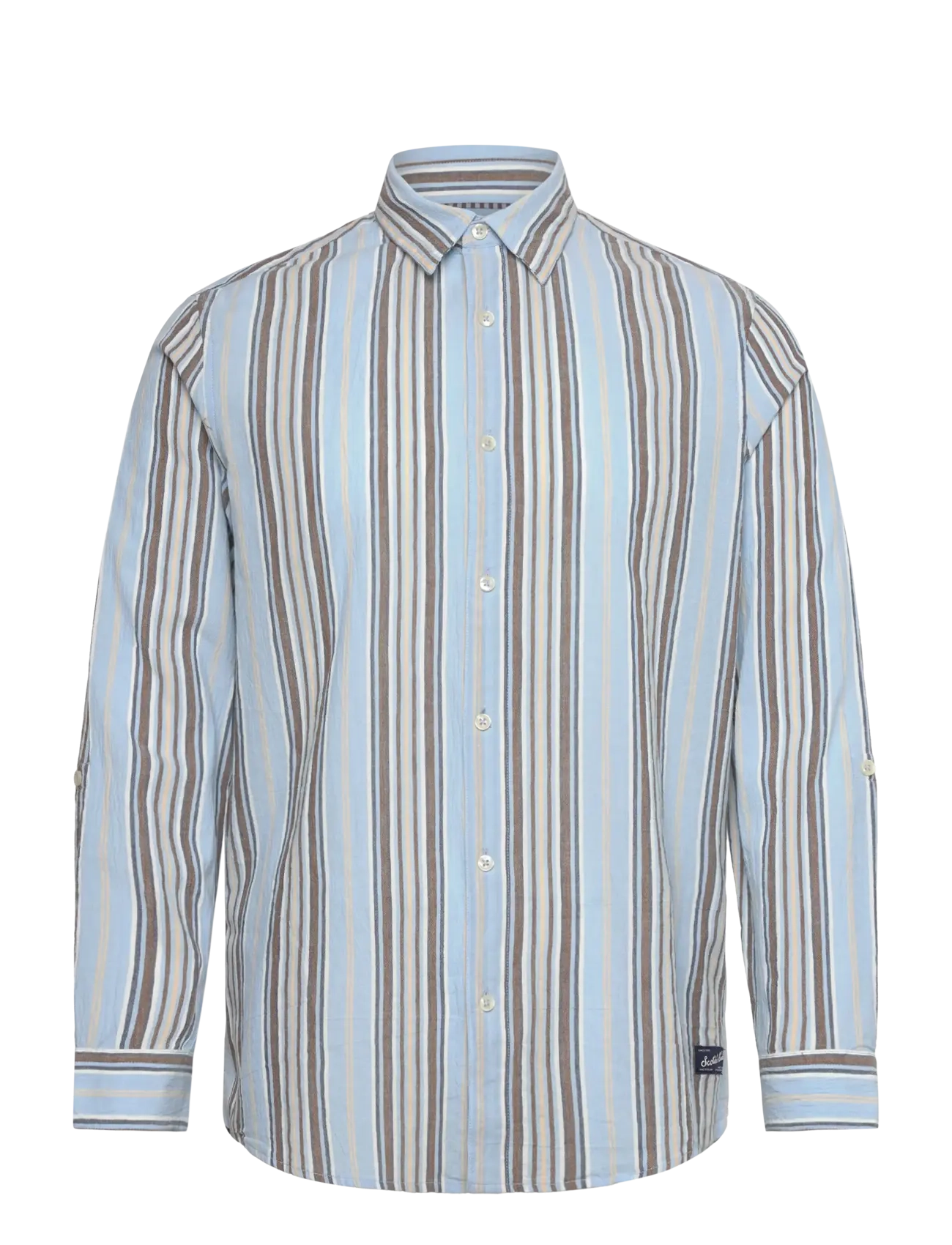 Scotch & Soda Crinkled-Stripe Regular Fit Shirt, L, Blue, Shirts > Striped Shirts, Herre