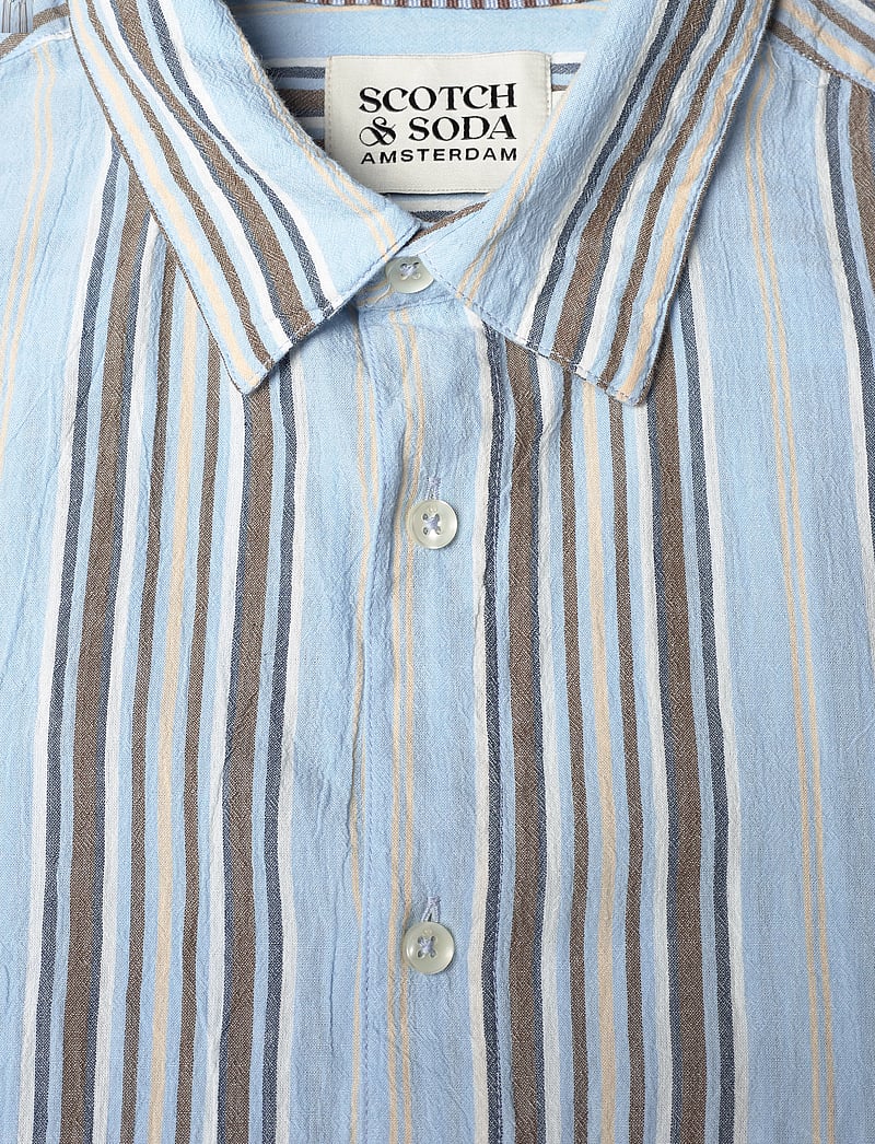 Scotch & Soda - Crinkled-stripe regular fit shirt - stribede skjorter - soft camel stripe - 2