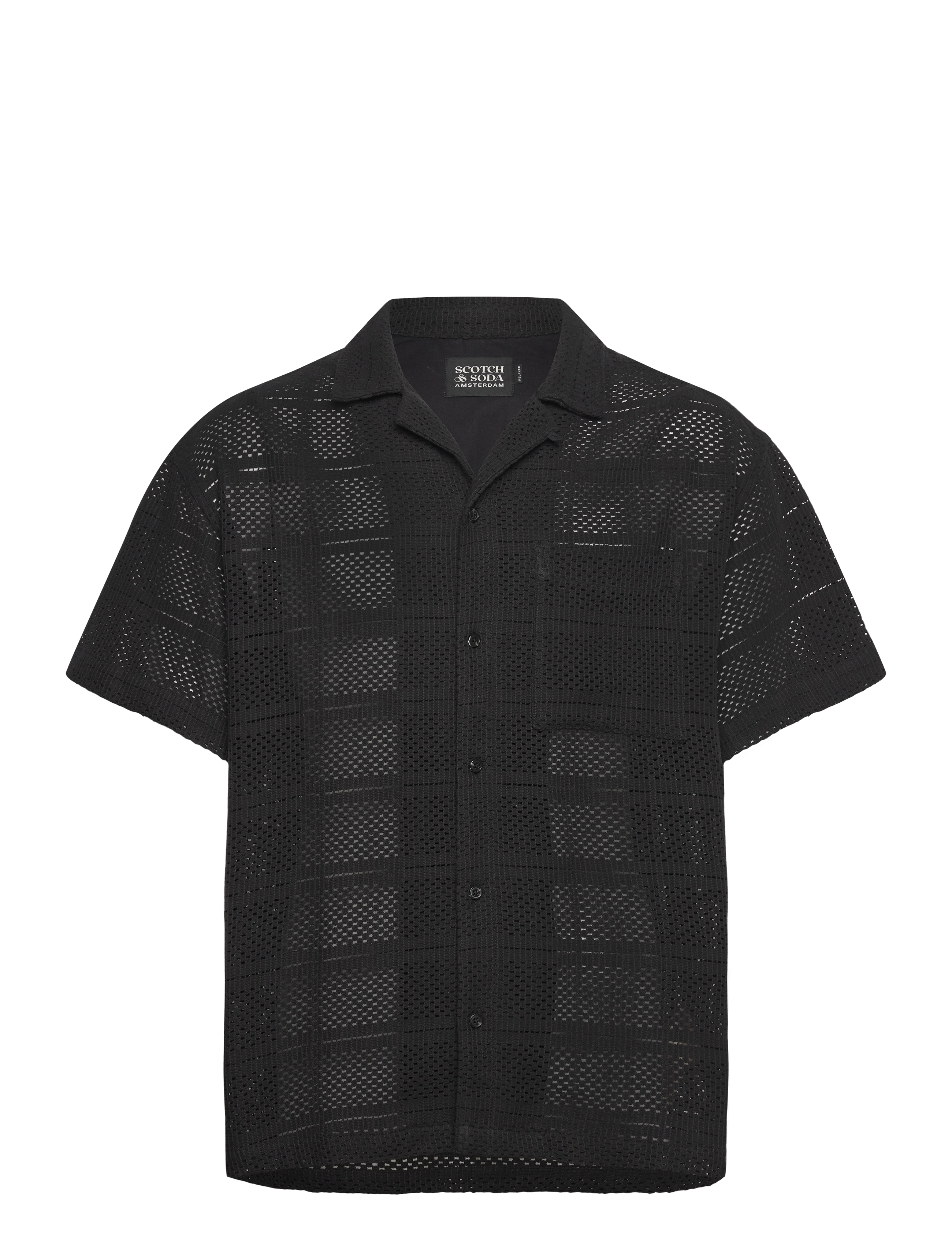 SCOTCH & SODA Crochet Kurzärmelig Relaxed-Fit Shirt Schwarz - L - Herren