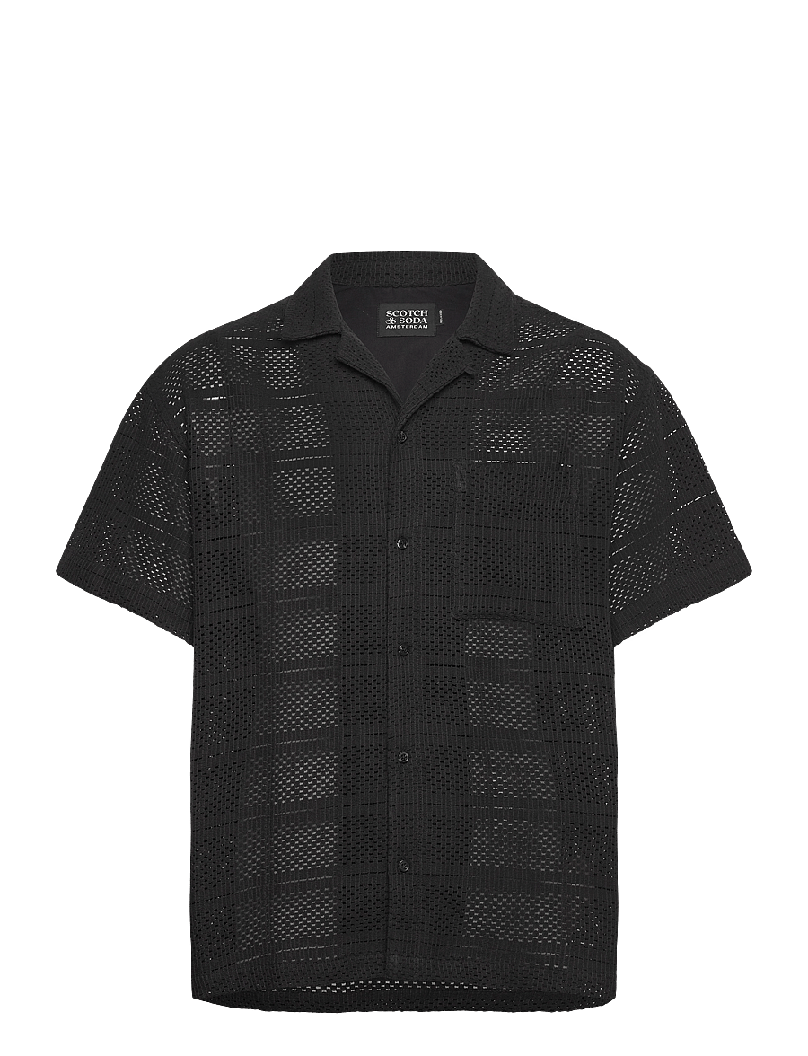 Scotch & Soda - Crochet short-sleeved relaxed-fit shirt - kurzarmhemden - washed black - 0