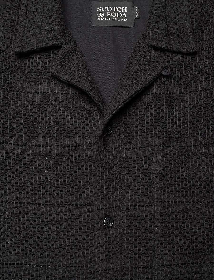 Scotch & Soda - Crochet short-sleeved relaxed-fit shirt - kurzarmhemden - washed black - 2