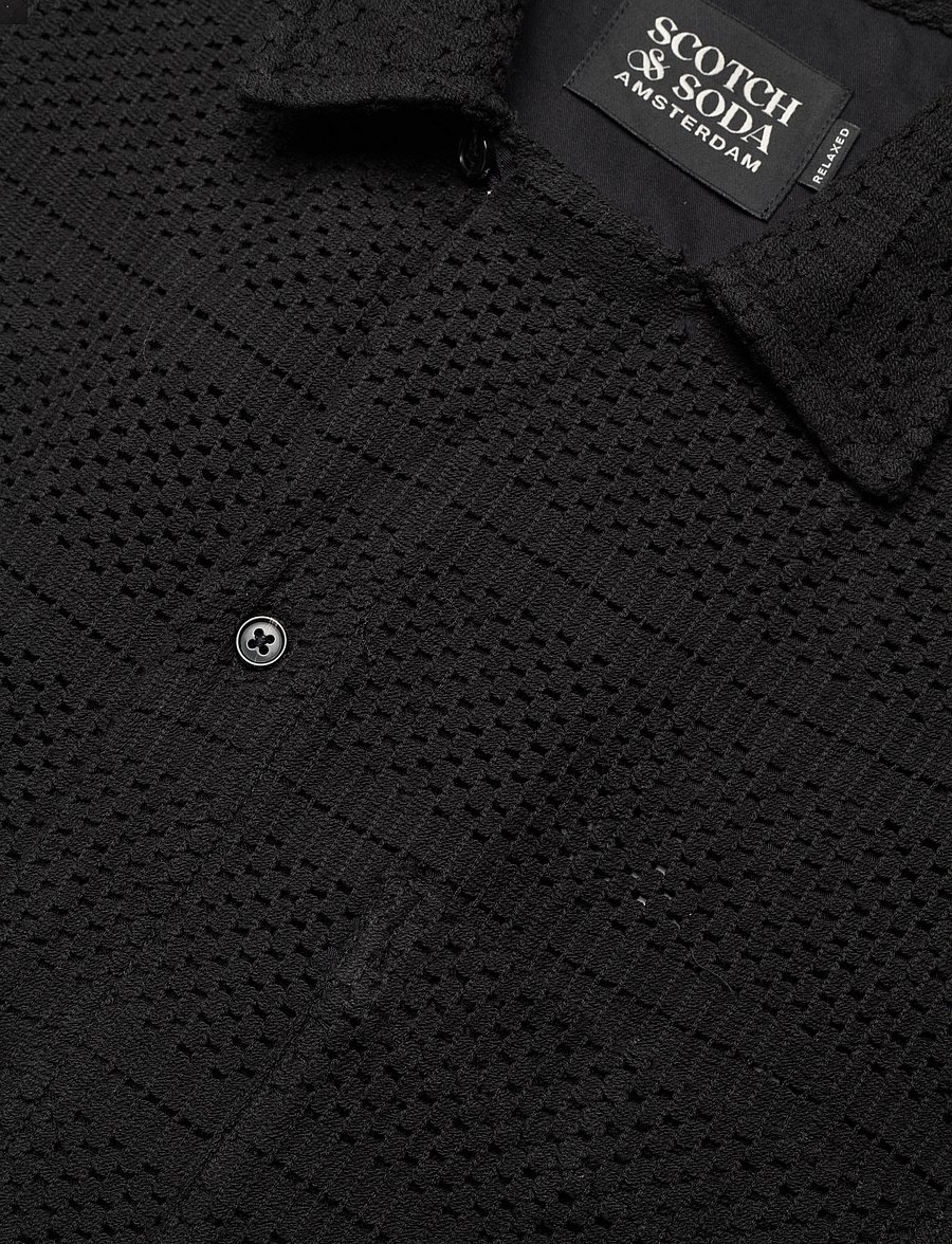 Scotch & Soda - Crochet short-sleeved relaxed-fit shirt - kurzarmhemden - washed black - 3