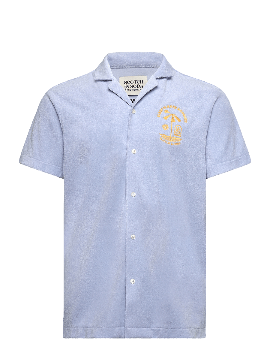Scotch & Soda - Short-sleeved regular fit towelling shirt - kortærmede poloer - sky blue - 0