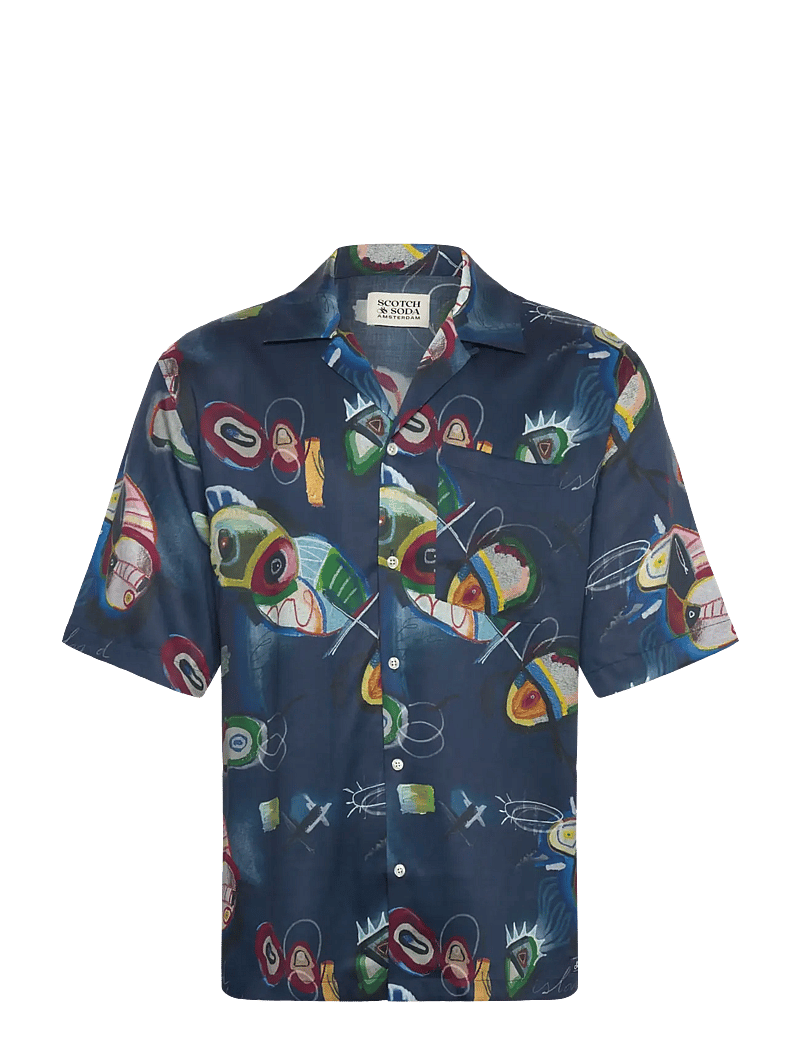 Scotch & Soda - AOP short-sleeved relaxed-fit tencel shirt - kurzarmhemden - abstract island night aop - 0