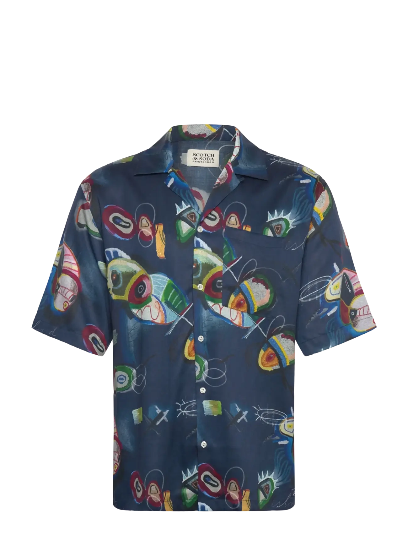Scotch & Soda AOP short-sleeved relaxed-fit tencel shirt - Shirts - ABSTRACT ISLAND NIGHT AOP / multi