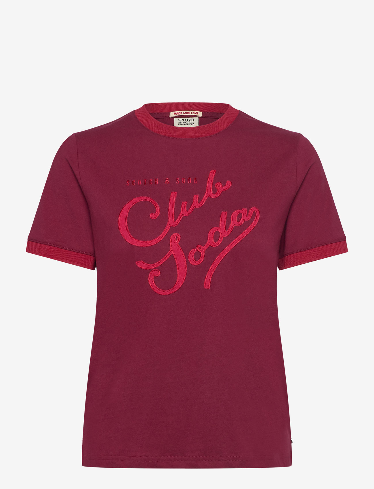 Scotch & Soda - Applique artwork regular t-shirt with contrast rib - cherry red - 0