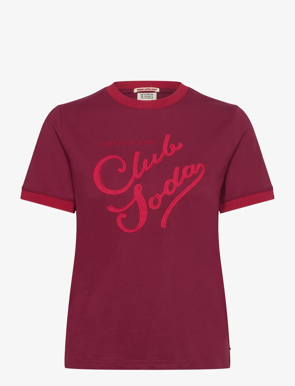 Scotch & Soda - Applique artwork regular t-shirt with contrast rib - t-shirts - cherry red - 0