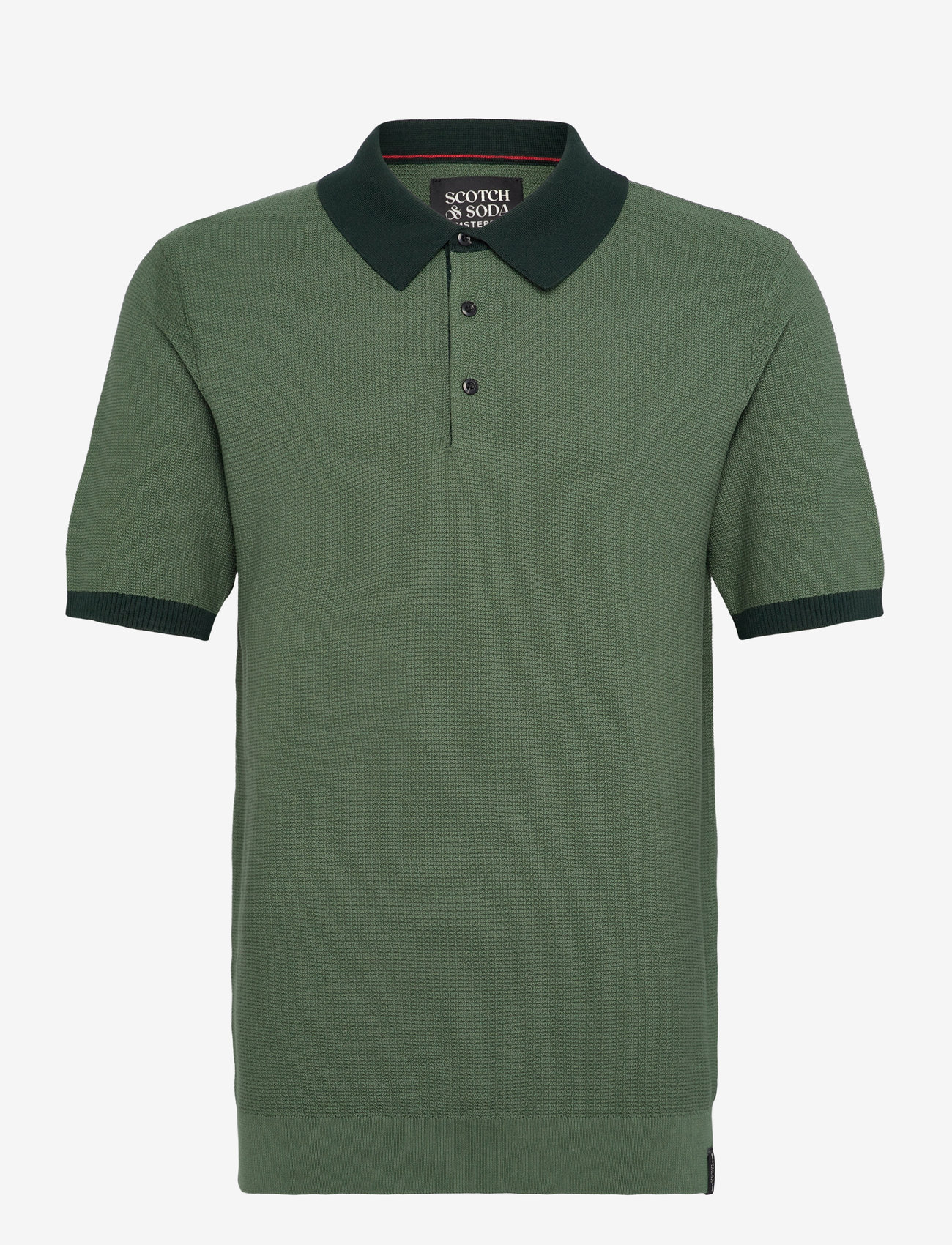 Scotch & Soda - Structured Knitted Solid Polo - short-sleeved polos - sage green - 0