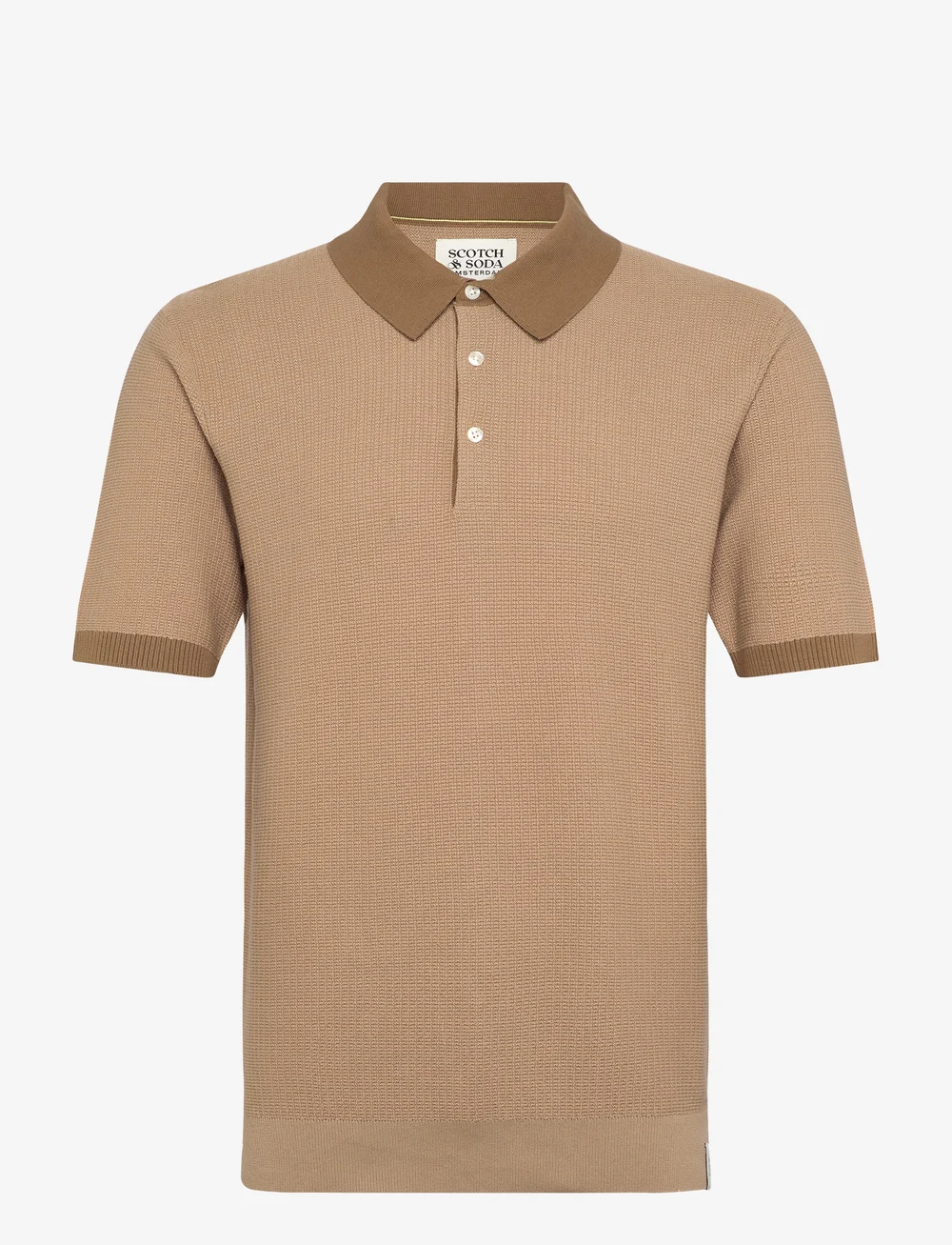 Scotch & Soda - Structured Knitted Solid Polo - lühikeste varrukatega polod - sand - 0