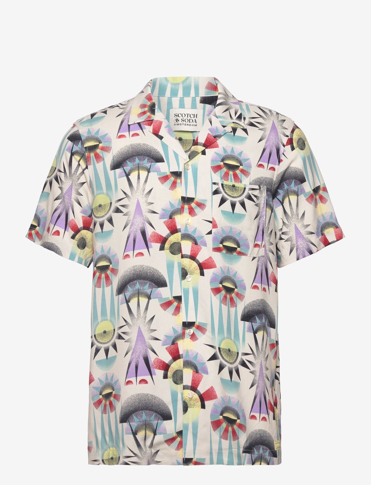 Scotch & Soda - AOP short-sleeved regular fit viscose shirt - kortærmede skjorter - luna pier white aop - 0