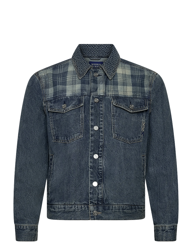 Scotch & Soda - Denim trucker jacket with contrast check panelling - uforede denimjakker - great outdoors - 0
