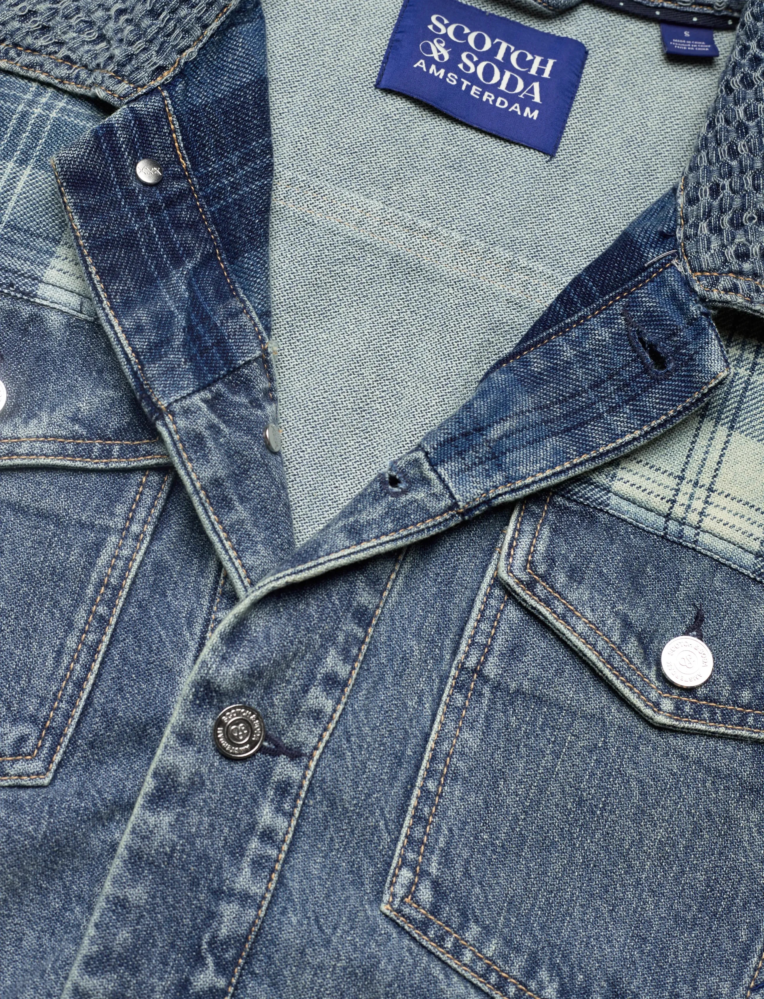 Scotch & Soda - Denim trucker jacket with contrast check panelling - great outdoors - 2