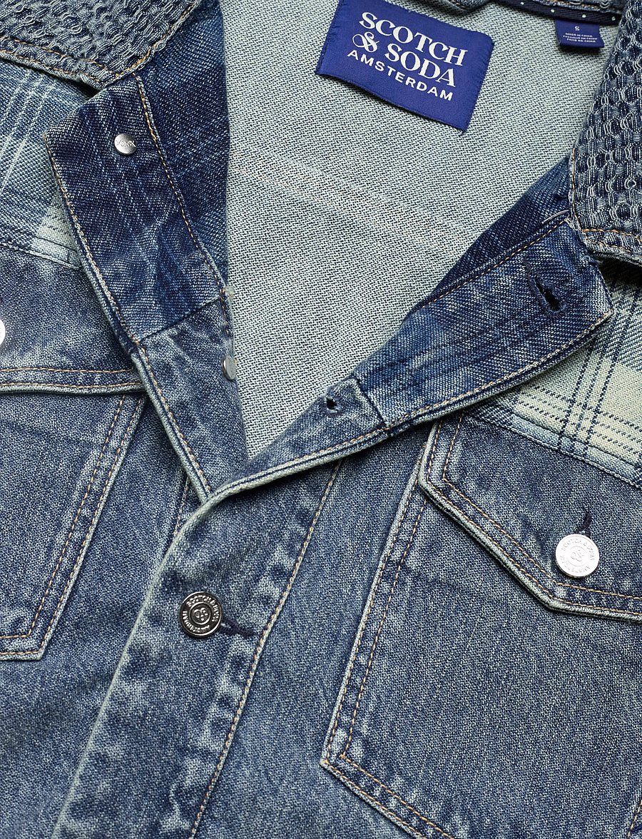 Scotch & Soda - Denim trucker jacket with contrast check panelling - great outdoors - 2