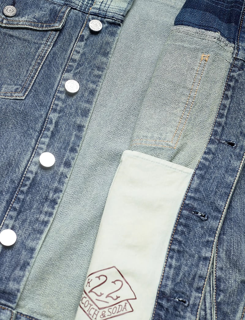 Scotch & Soda - Denim trucker jacket with contrast check panelling - uforede denimjakker - great outdoors - 4