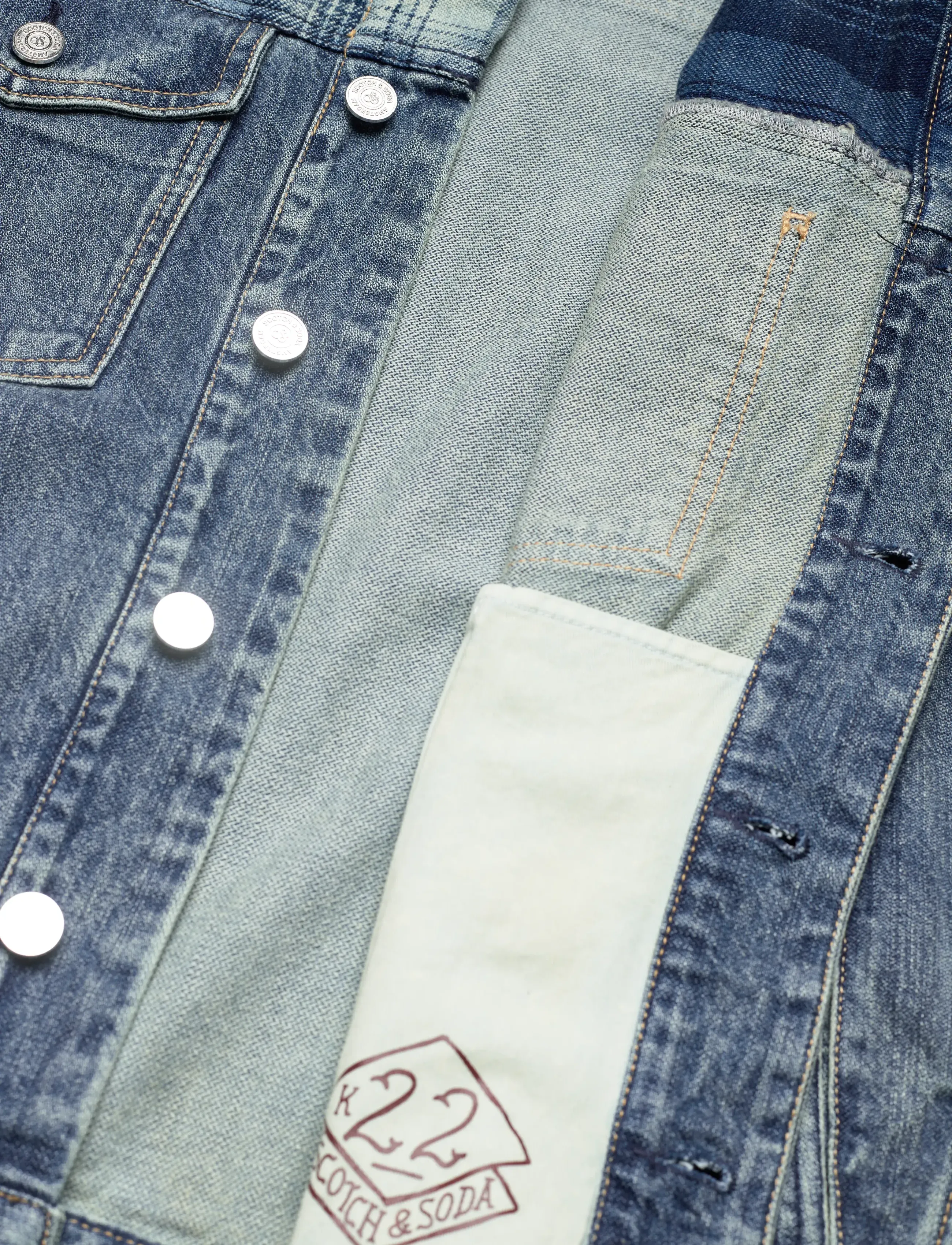 Scotch & Soda - Denim trucker jacket with contrast check panelling - great outdoors - 4