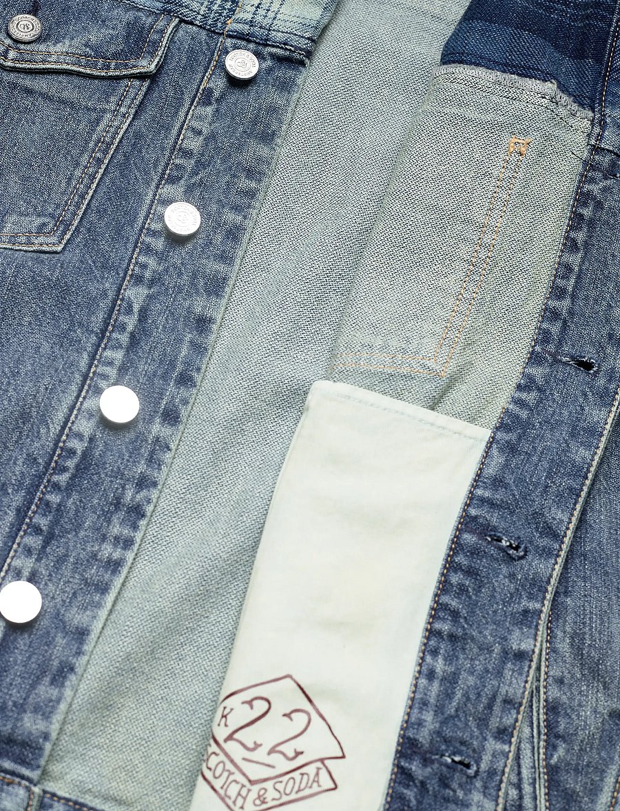 Scotch & Soda - Denim trucker jacket with contrast check panelling - great outdoors - 4