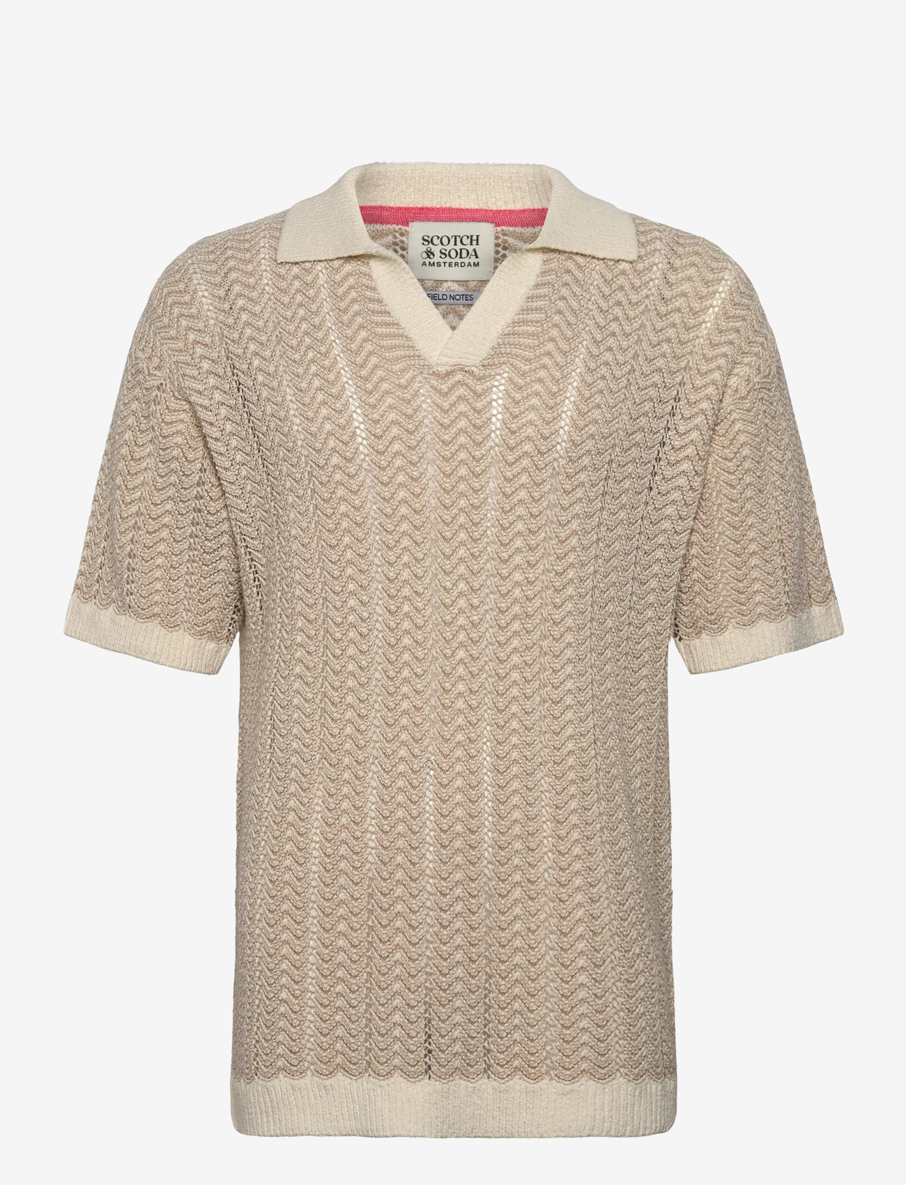 Scotch & Soda - Open structured knitted v-neck polo - eggnog - 0