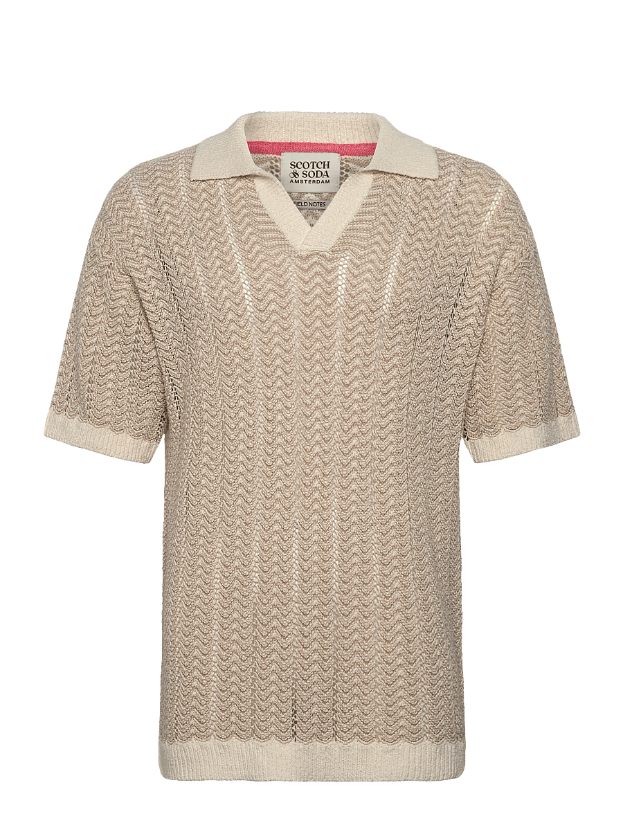 Scotch & Soda - Open structured knitted v-neck polo - gestrickte polohemden - eggnog - 0