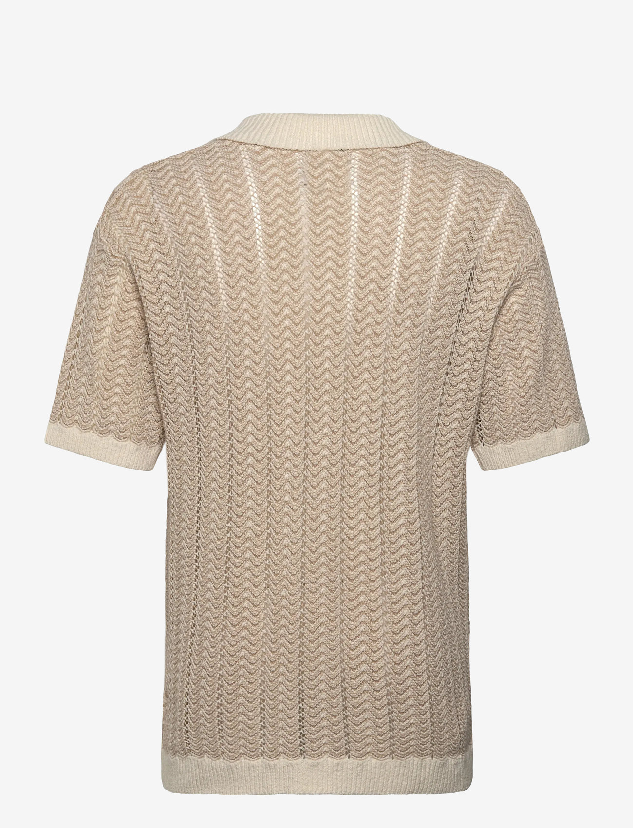 Scotch & Soda - Open structured knitted v-neck polo - eggnog - 1