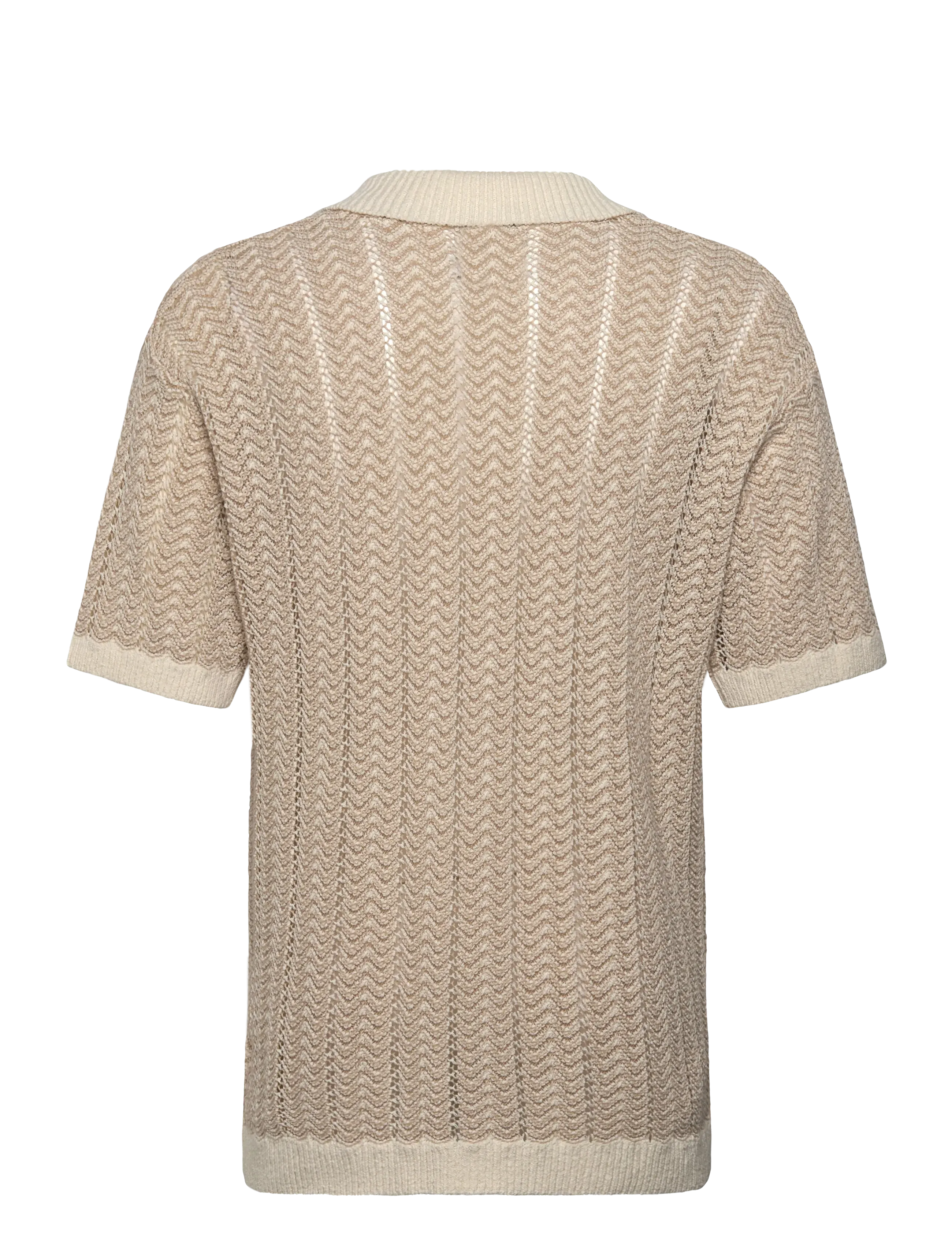 Scotch & Soda - Open structured knitted v-neck polo - eggnog - 1
