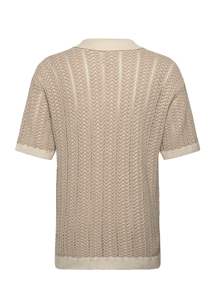 Scotch & Soda - Open structured knitted v-neck polo - gestrickte polohemden - eggnog - 1