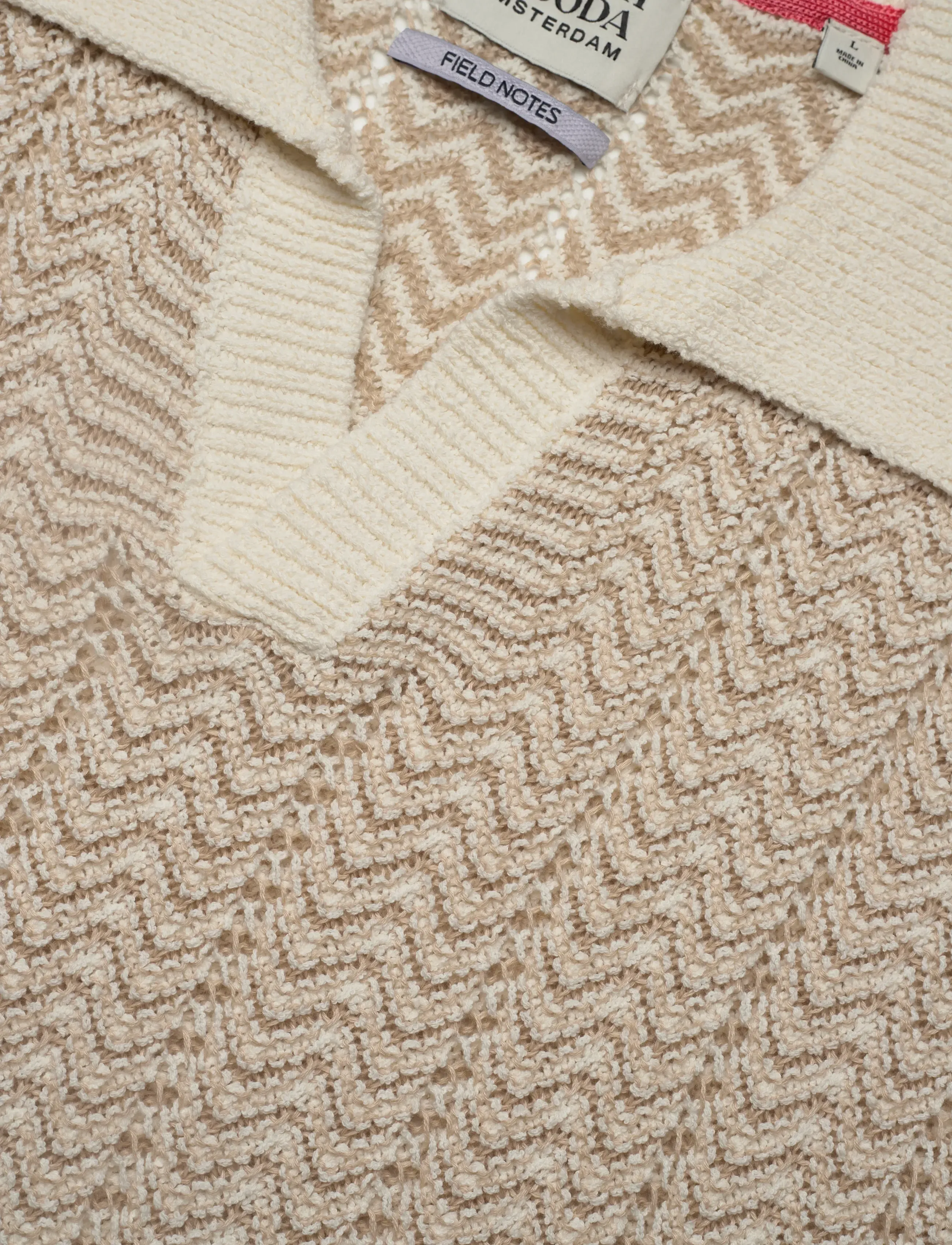 Scotch & Soda - Open structured knitted v-neck polo - eggnog - 2