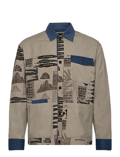 Printed & Washed Colour Block Worker Jacket - Lette Jakker