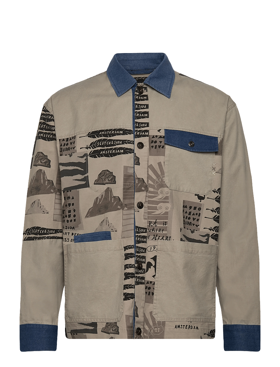 Scotch & Soda - Printed & washed colour block worker jacket - frühlingsjacken - art dept collage white colourblock - 0