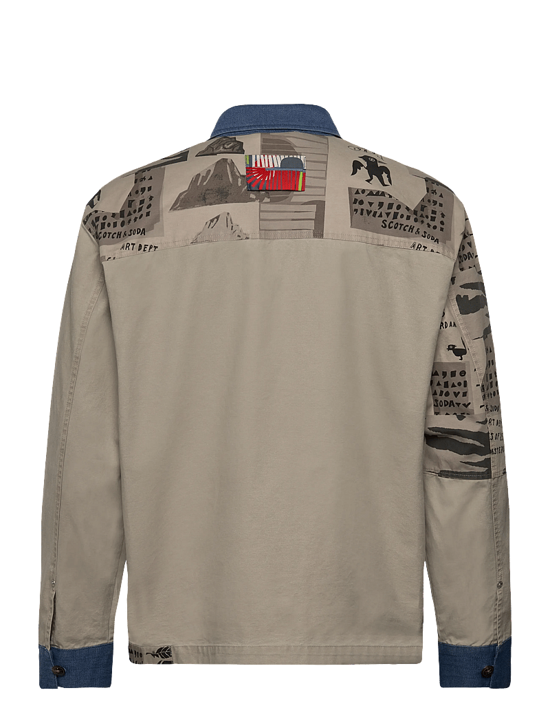 Scotch & Soda - Printed & washed colour block worker jacket - spring jackets - art dept collage white colourblock - 1