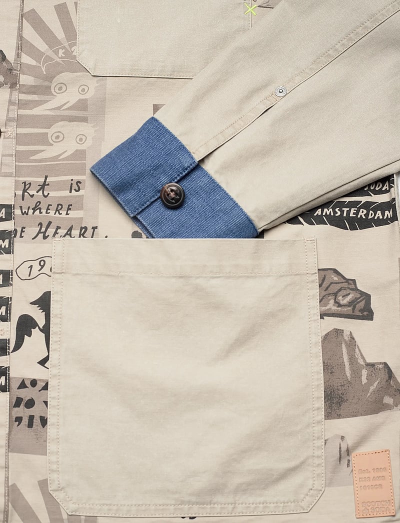 Scotch & Soda - Printed & washed colour block worker jacket - spring jackets - art dept collage white colourblock - 3