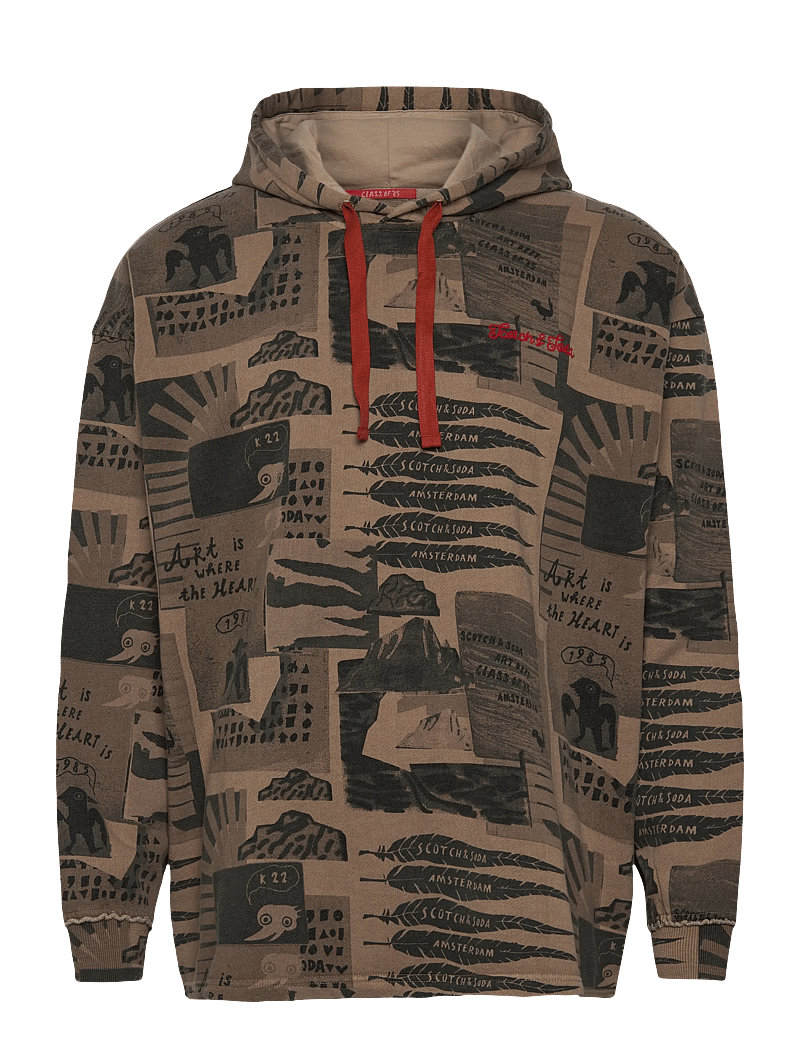 Scotch & Soda - Loose-fit overdyed all-over printed hoodie - kapuzenpullover - plaza taupe - 0