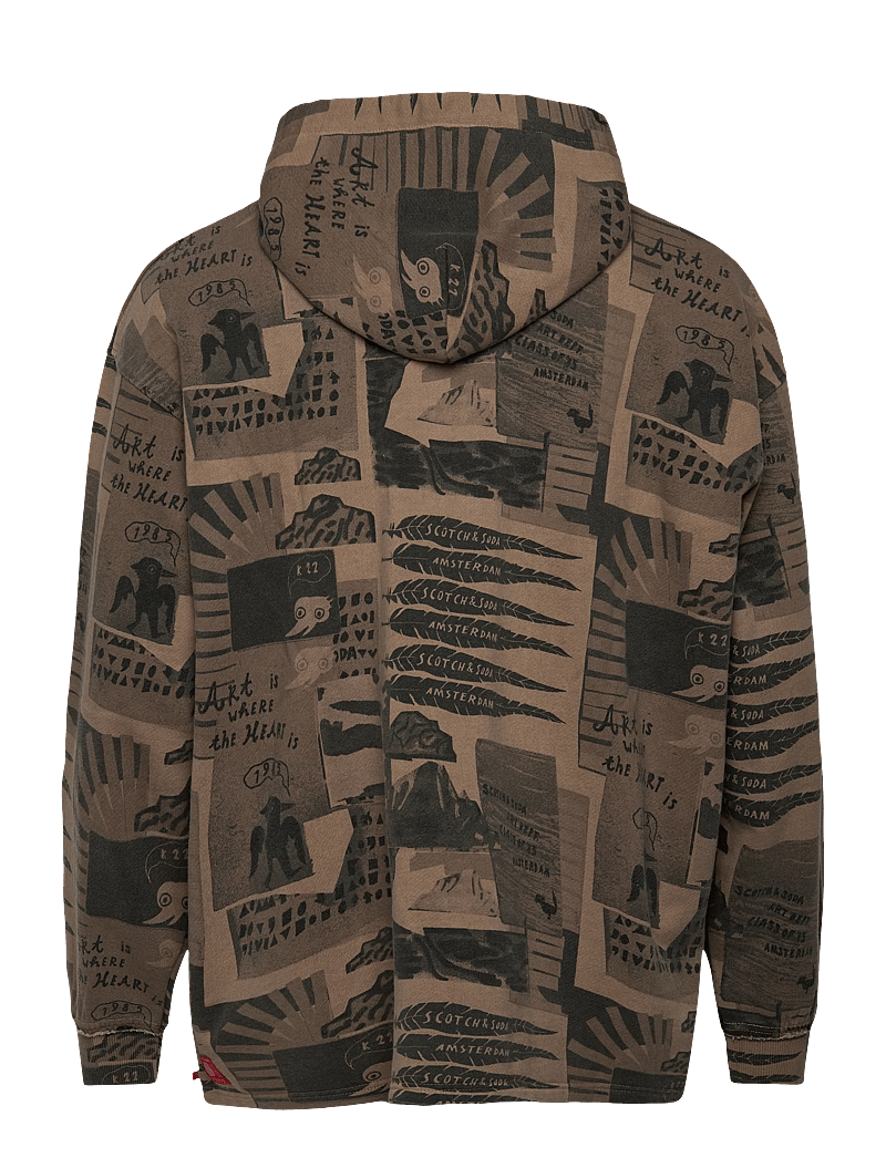 Scotch & Soda - Loose-fit overdyed all-over printed hoodie - kapuzenpullover - plaza taupe - 1