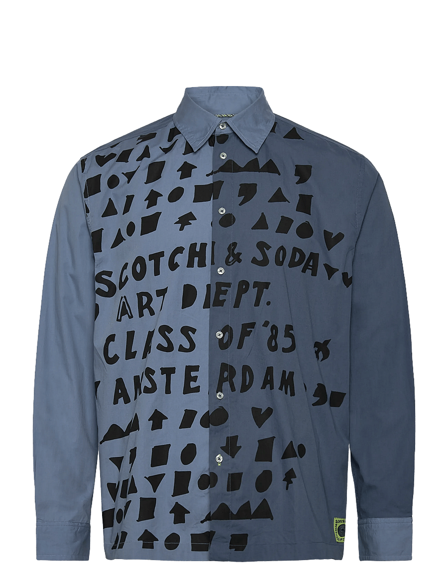 Scotch & Soda - Relaxed-fit letters poplin shirt - mustriga särgid - faded denim - 0
