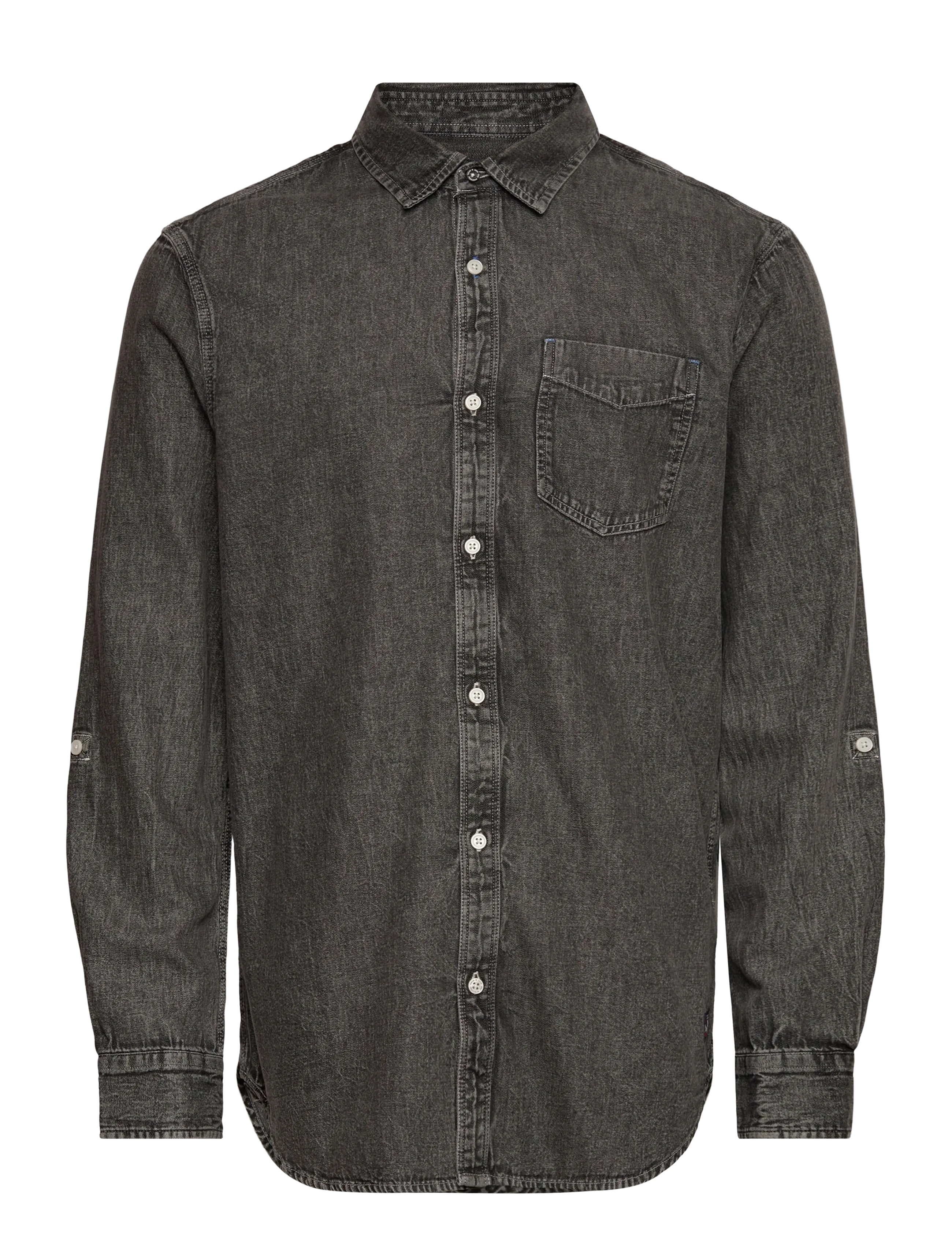Scotch & Soda Washed 1 Pocket Black Denim Shirt, L, Shirts, Grau - Casual Männerswear