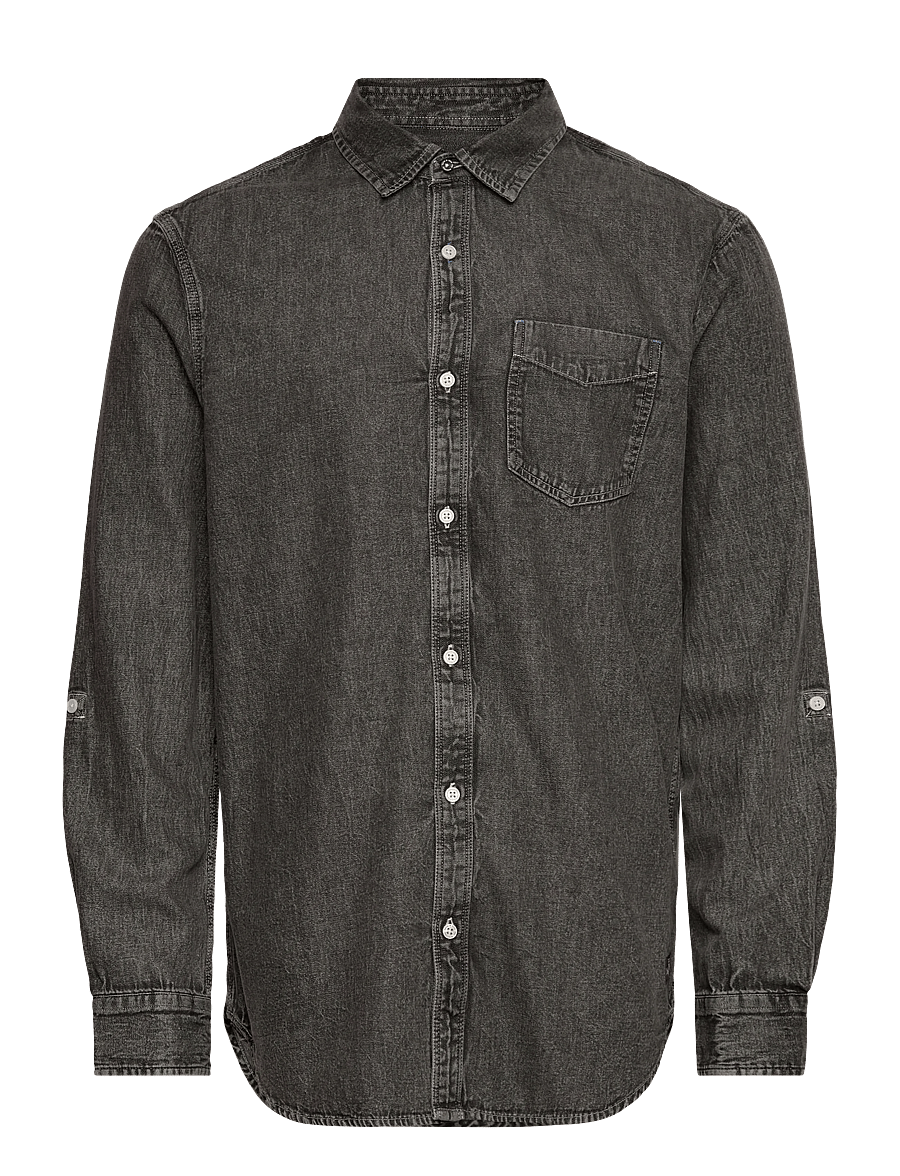 Scotch & Soda - Washed 1 pocket black denim shirt - denim shirts - black spark - 0
