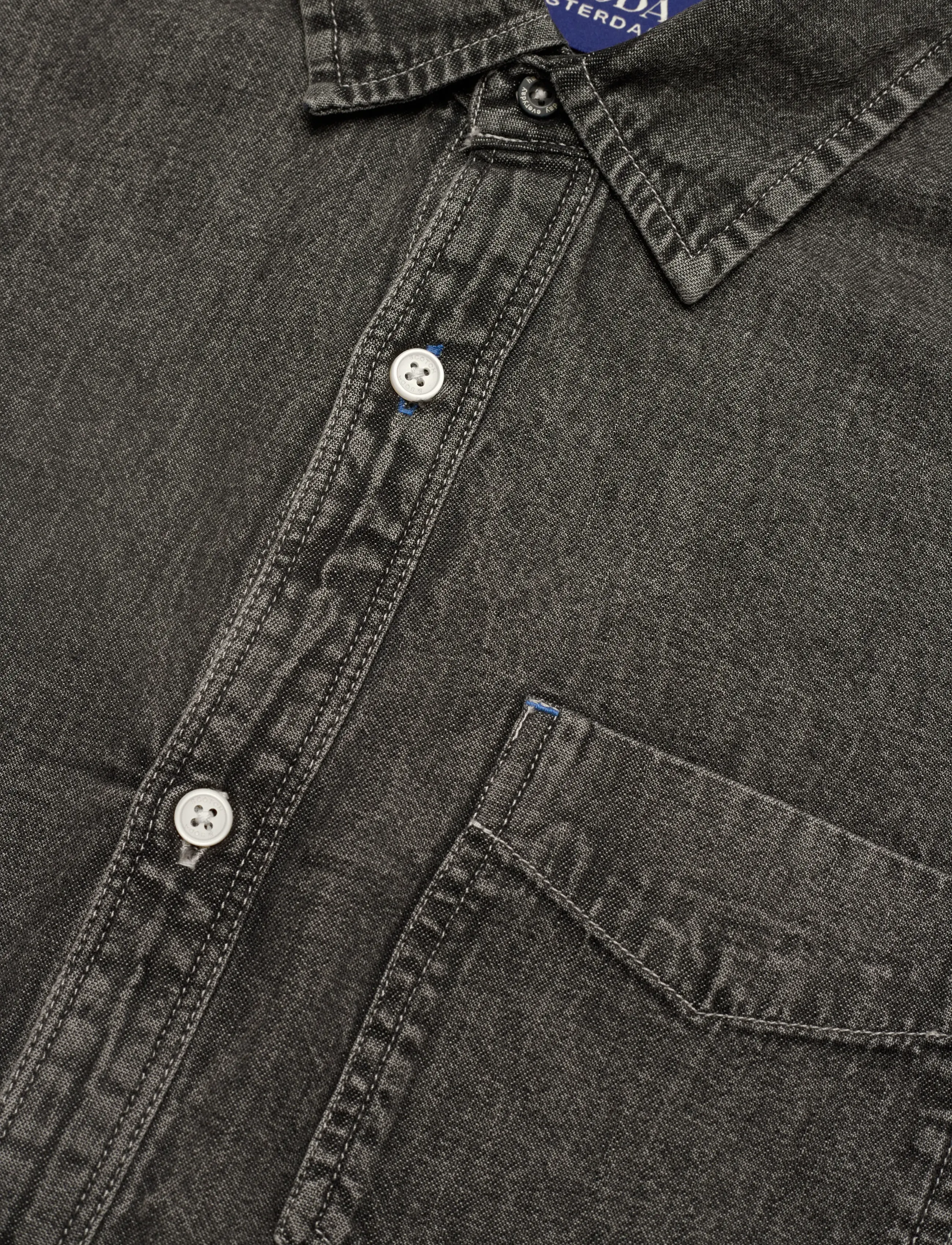 Scotch & Soda - Washed 1 pocket black denim shirt - denim shirts - black spark - 4