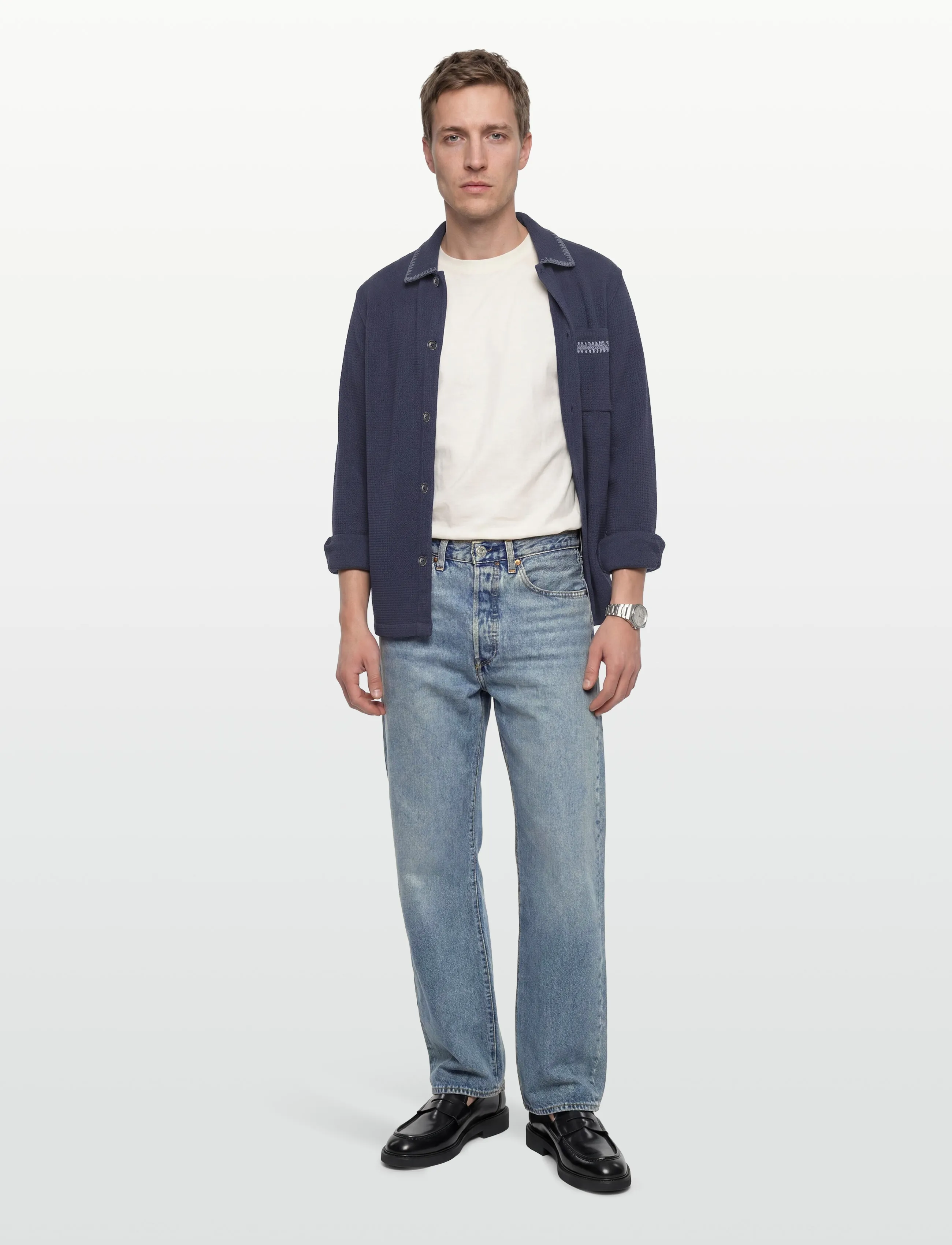 Scotch & Soda Waffle Structure Relaxedfit Shirt - Scotch & Soda - PAGEANT BLUE / navy