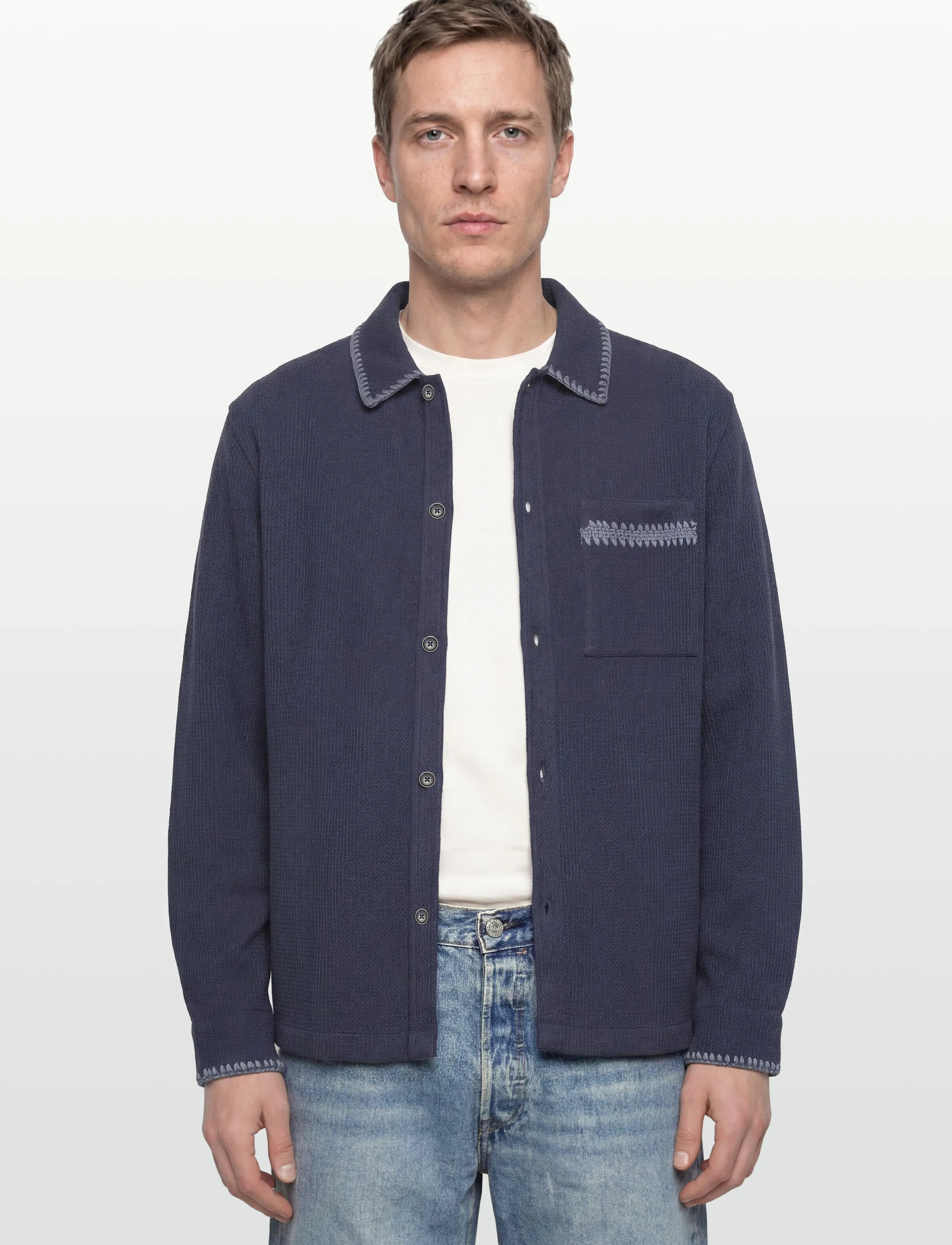 Scotch & Soda - Waffle Structure Relaxedfit Shirt - vabaajasärgid - pageant blue - 3