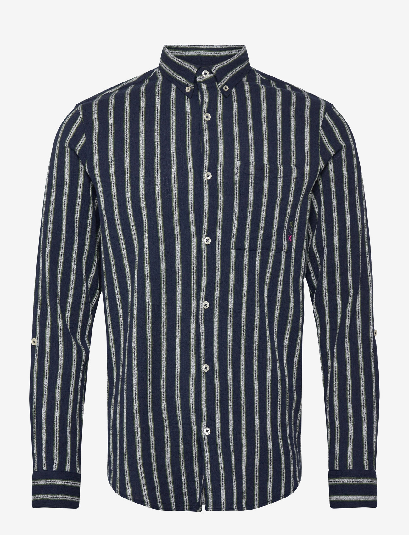 Scotch & Soda - Striped Crinkle Structure Regularfit Shirt - triibulised särgid - garden green stripe - 0