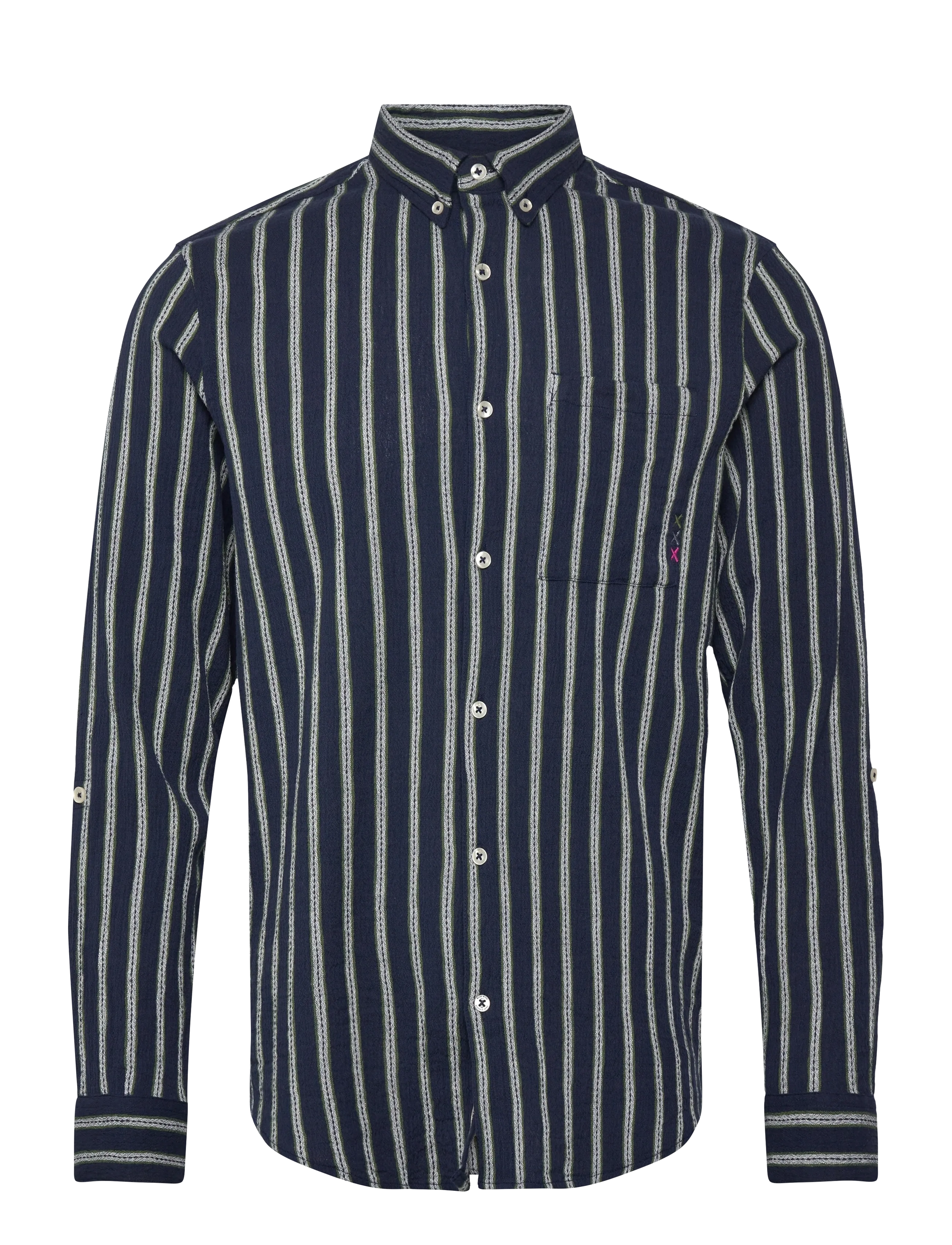 Scotch & Soda Striped Crinkle Structure Regularfit Shirt - Scotch & Soda - GARDEN GREEN STRIPE / black