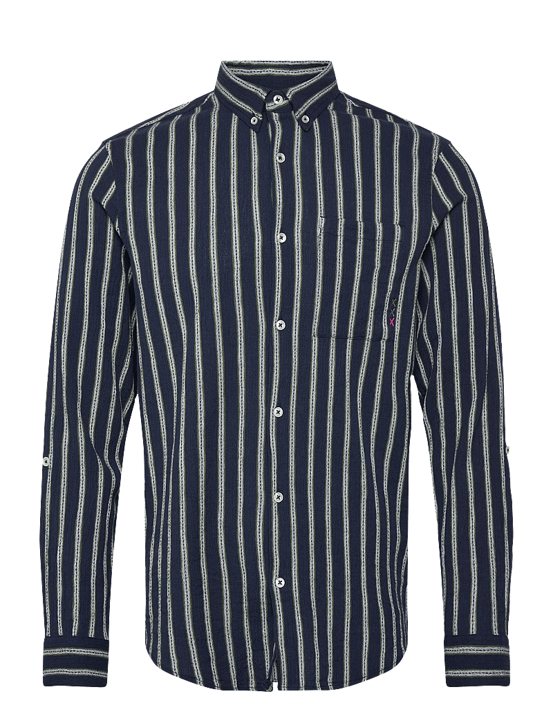 Scotch & Soda - Striped Crinkle Structure Regularfit Shirt - triibulised särgid - garden green stripe - 0