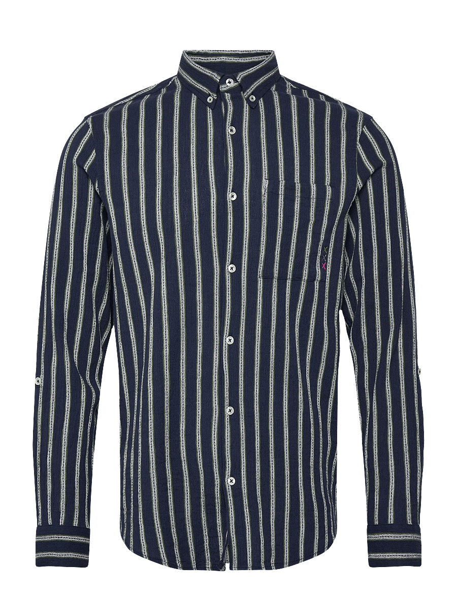 Scotch & Soda - Striped Crinkle Structure Regularfit Shirt - gestreepte overhemden - garden green stripe - 1