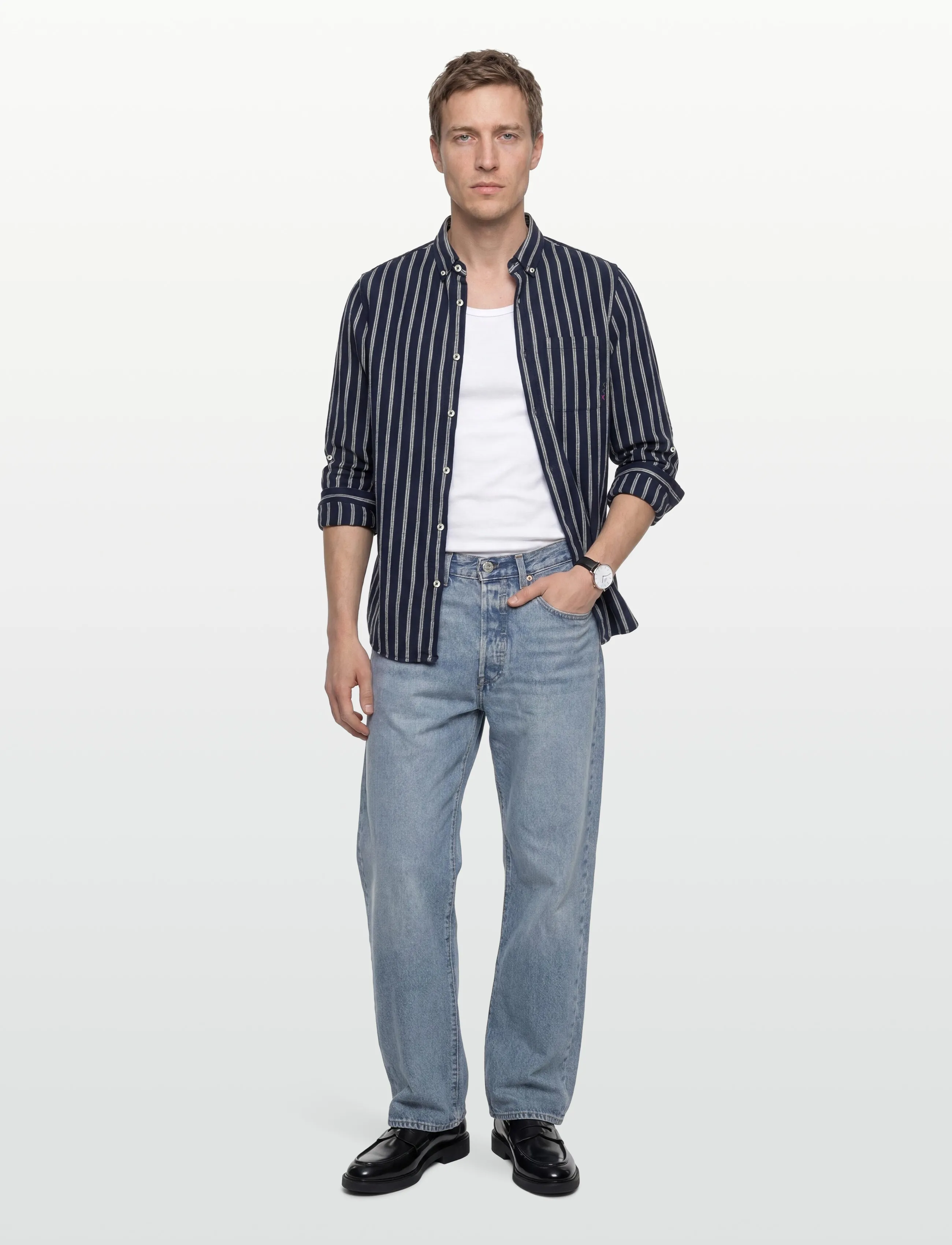 Scotch & Soda Striped Crinkle Structure Regularfit Shirt - Särgid - GARDEN GREEN STRIPE / black