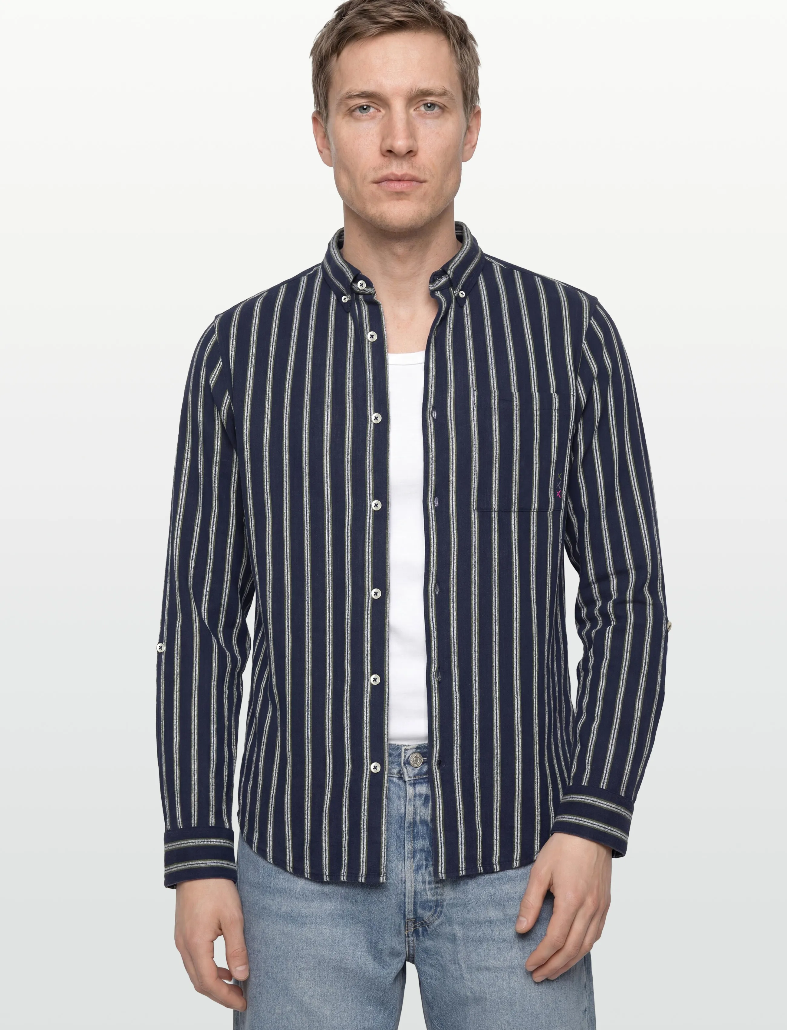 Scotch & Soda - Striped Crinkle Structure Regularfit Shirt - gestreifte hemden - garden green stripe - 3