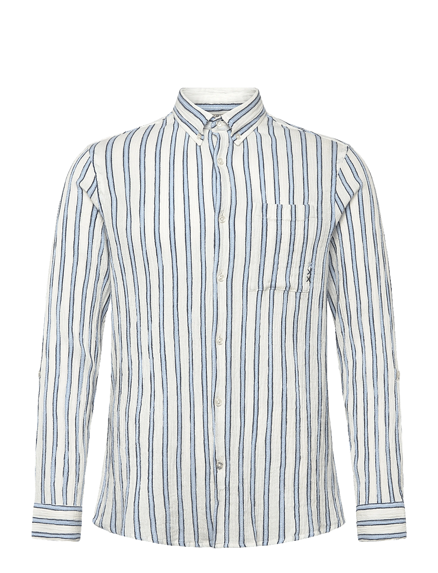 Scotch & Soda - Striped Crinkle Structure Regularfit Shirt - stribede skjorter - windsurfer stripe - 0