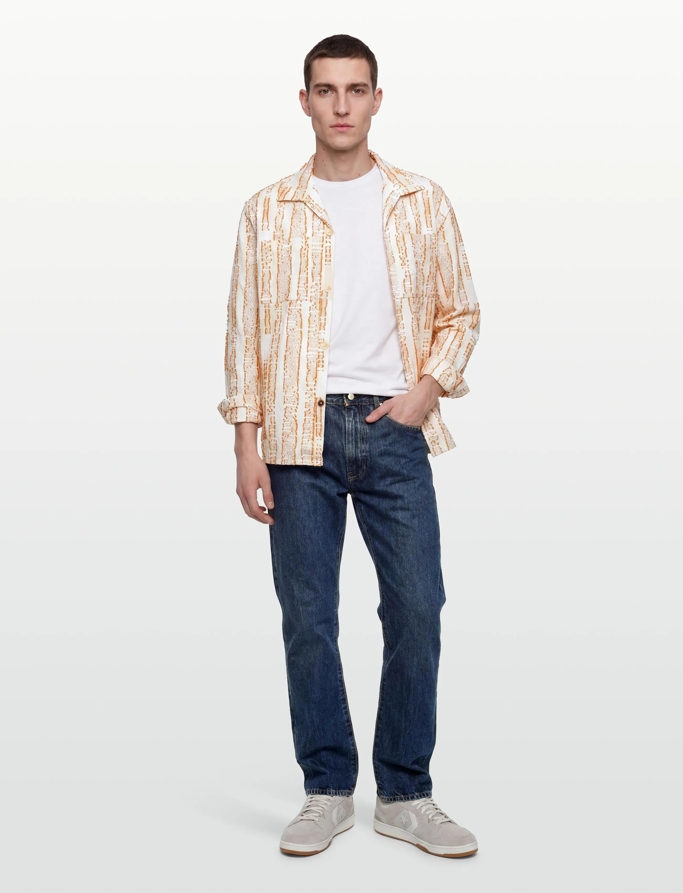 Scotch & Soda Jacquard Structure Boxyfit Shirt, Jacquard Struktur Boxyfit Skjorte, Cream, Str: L
