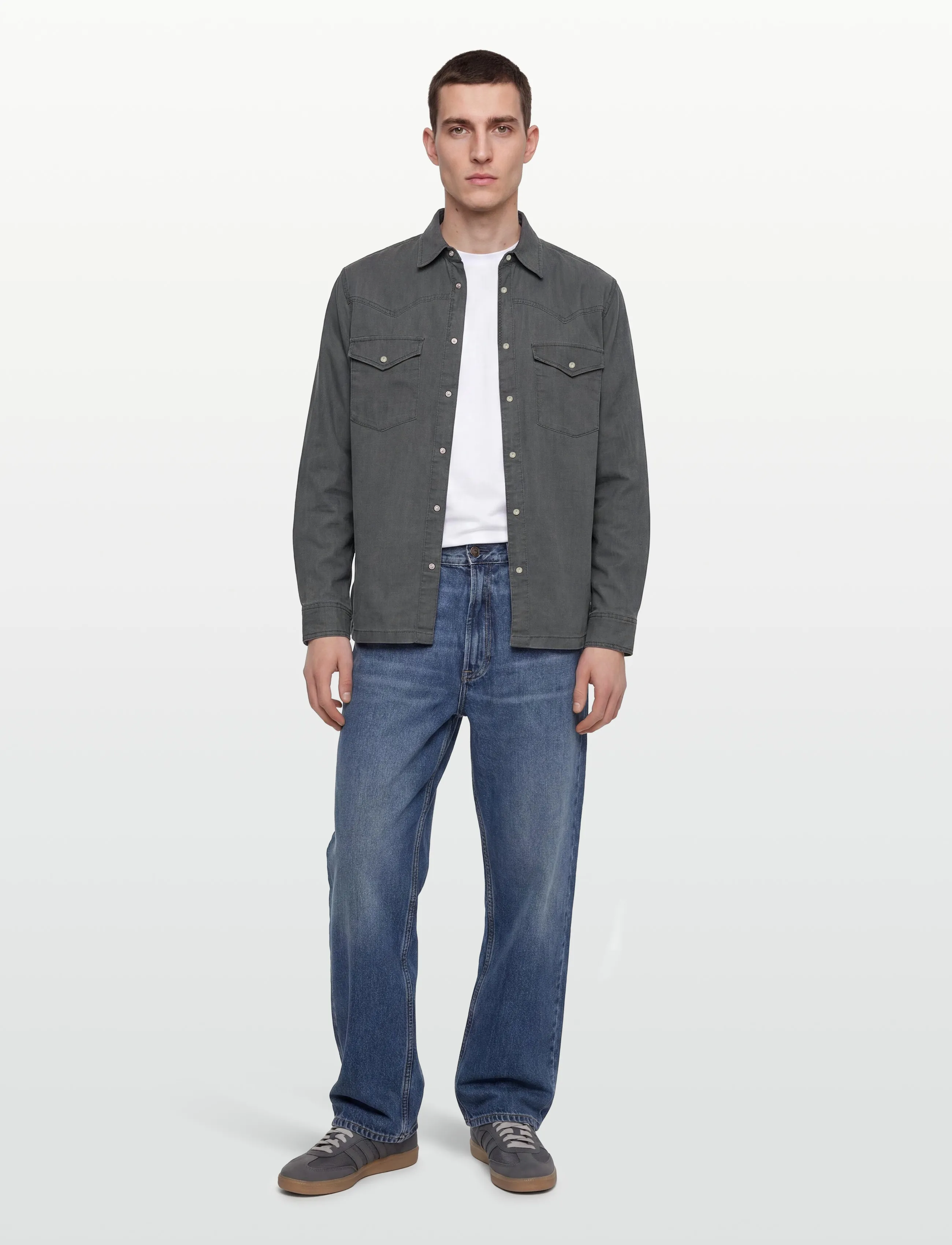 Scotch & Soda Denim Relaxedfit Washed Shirt, S, Grey, Skjorter > Afslappet Shirts, Herre