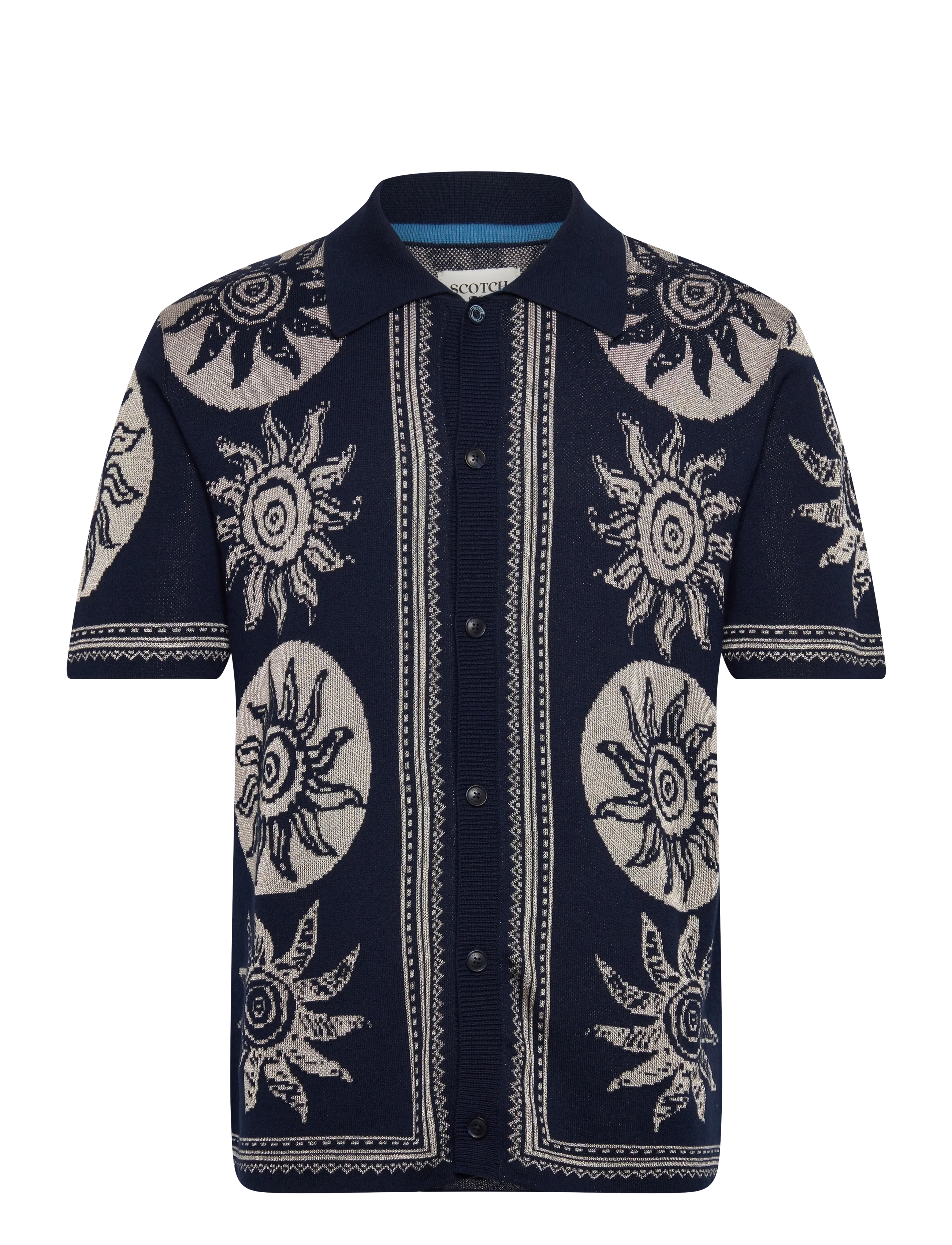Scotch & Soda Knitted Jaquard Short Sleeve Shirt - Scotch & Soda Men - SUNS DRESS BLUES / black
