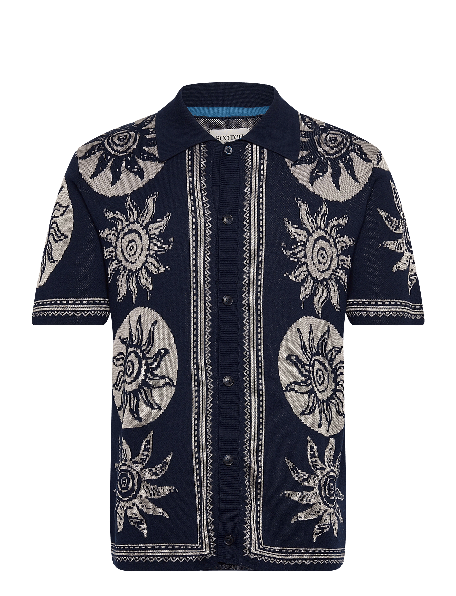 Scotch & Soda - Knitted Jaquard Short Sleeve Shirt - kortærmede poloer - suns dress blues - 1